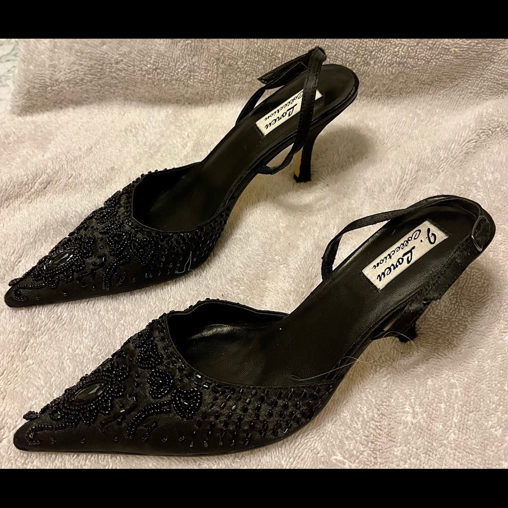 J Loren Collection Shoes -Size 6 1/2 M - Bejeweled with Black Stones